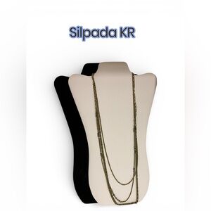 Silpada KR Triple Strand Necklace Antiqued Gold Toned Metal & Dark Beads